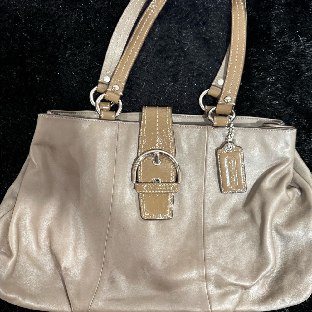 Coach Beige and Brown Leather Shoulder Bag
